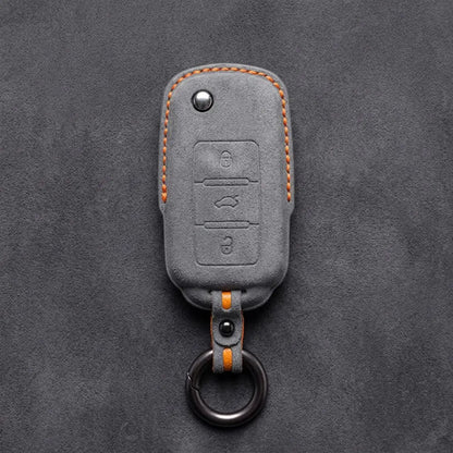 Volkswagen Hand Stitched Alcantara Key Fob Cover Rectangular 3-button Smart Key Dark Gray