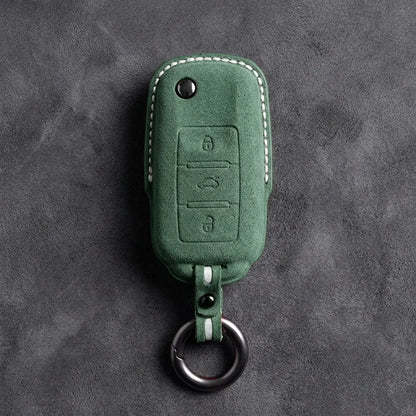 Volkswagen Hand Stitched Alcantara Key Fob Cover Rectangular 3-button Smart Key Dark Green