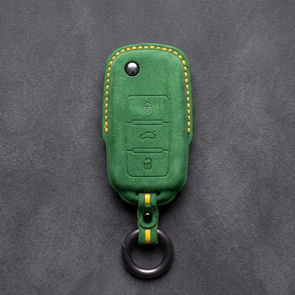 Volkswagen Hand Stitched Alcantara Key Fob Cover Rectangular 3-button Smart Key Grass Green