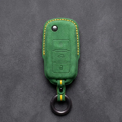 Volkswagen Hand Stitched Alcantara Key Fob Cover Rectangular 3-button Smart Key Grass Green