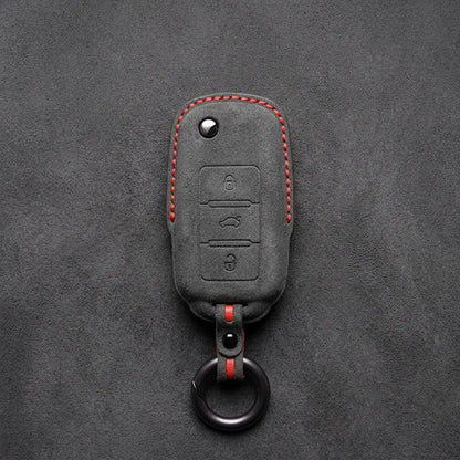 Volkswagen Hand Stitched Alcantara Key Fob Cover Rectangular 3-button Smart Key Dark Charcoal