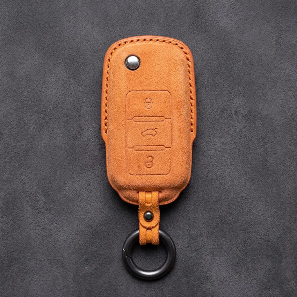 Volkswagen Hand Stitched Alcantara Key Fob Cover Rectangular 3-button Smart Key Orange
