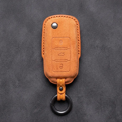 Volkswagen Hand Stitched Alcantara Key Fob Cover Rectangular 3-button Smart Key Orange