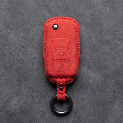 Volkswagen Hand Stitched Alcantara Key Fob Cover Rectangular 3-button Smart Key Red