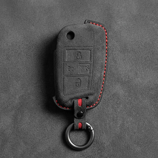 Volkswagen Hand-Stitched Alcantara Key Fob Cover – Rectangular Panic Dark Charcoal