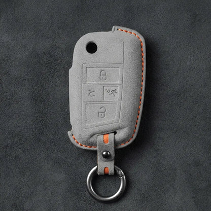 Volkswagen Hand-Stitched Alcantara Key Fob Cover – Rectangular Panic Dark Gray