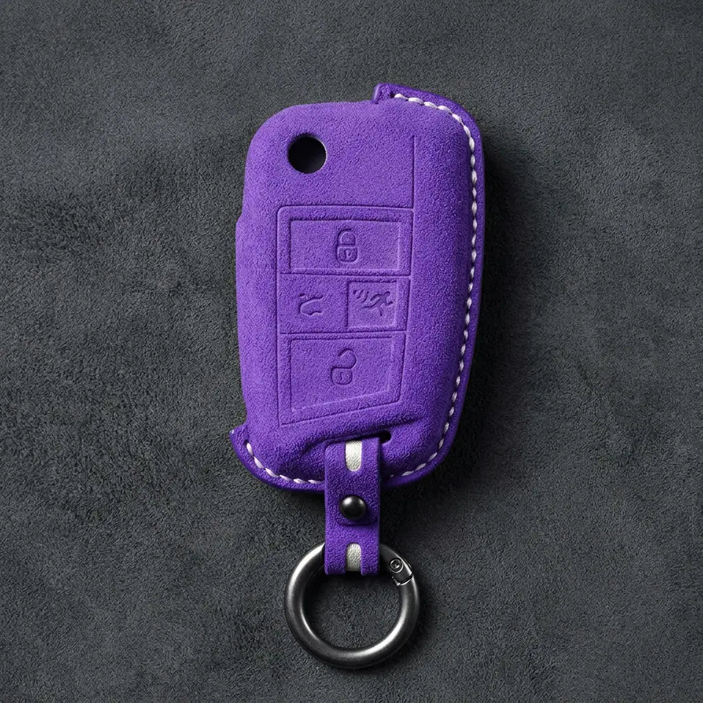 Volkswagen Hand-Stitched Alcantara Key Fob Cover – Rectangular Panic Dark Purple