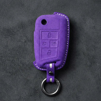 Volkswagen Hand-Stitched Alcantara Key Fob Cover – Rectangular Panic Dark Purple