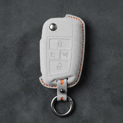Volkswagen Hand-Stitched Alcantara Key Fob Cover – Rectangular Panic White