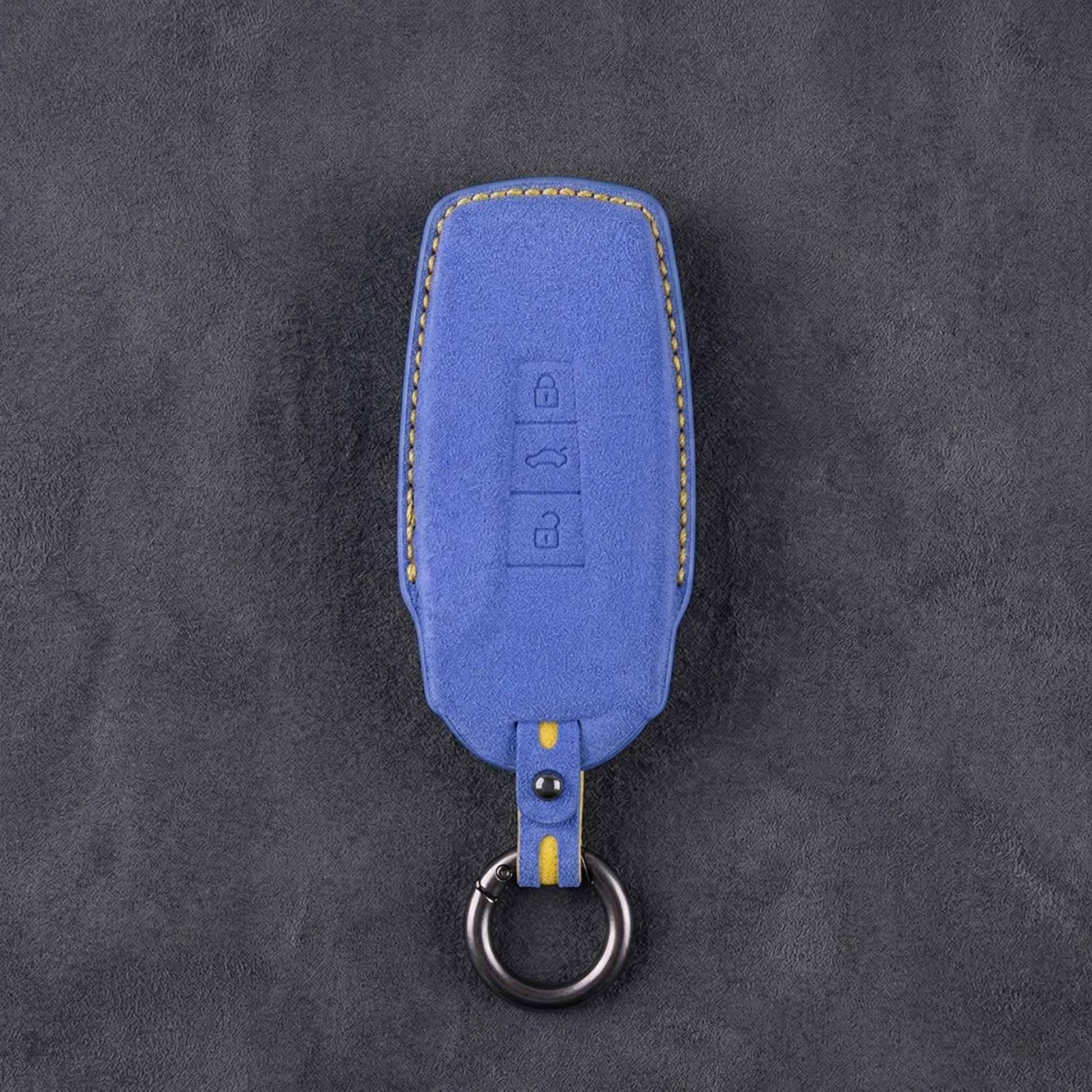 Volkswagen Hand - Stitched Alcantara Key Fob Cover - Shield - Style 3 - Button - Cornflower blue