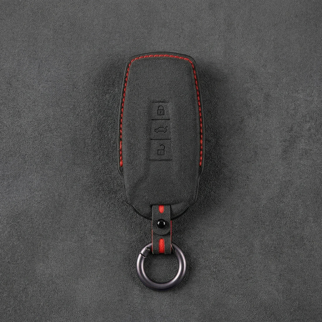 Volkswagen Hand - Stitched Alcantara Key Fob Cover - Shield - Style 3 - Button - Dark charcoal