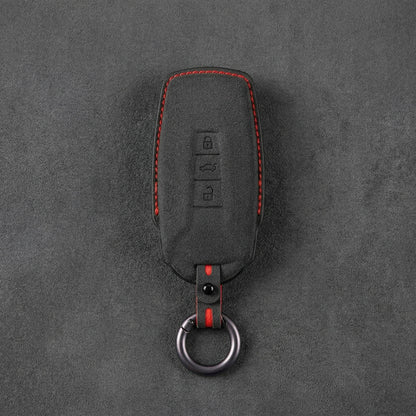 Volkswagen Hand - Stitched Alcantara Key Fob Cover - Shield - Style 3 - Button - Dark charcoal