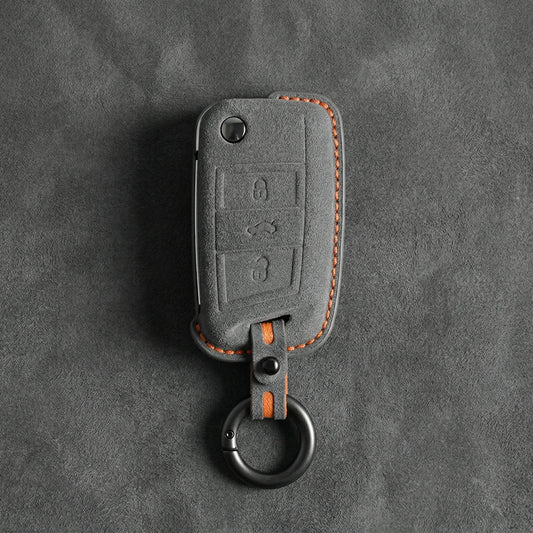 Volkswagen Hand - Stitched Alcantara Key Fob Cover - Shield - Style 3 - Button - Dark gray