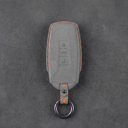 Volkswagen Hand - Stitched Alcantara Key Fob Cover - Shield - Style 3 - Button - Dark gray