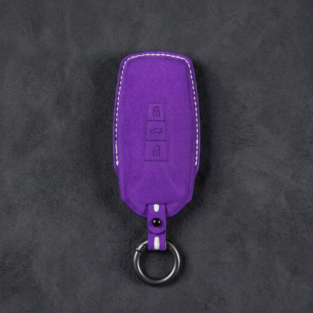 Volkswagen Hand - Stitched Alcantara Key Fob Cover - Shield - Style 3 - Button - Dark purple
