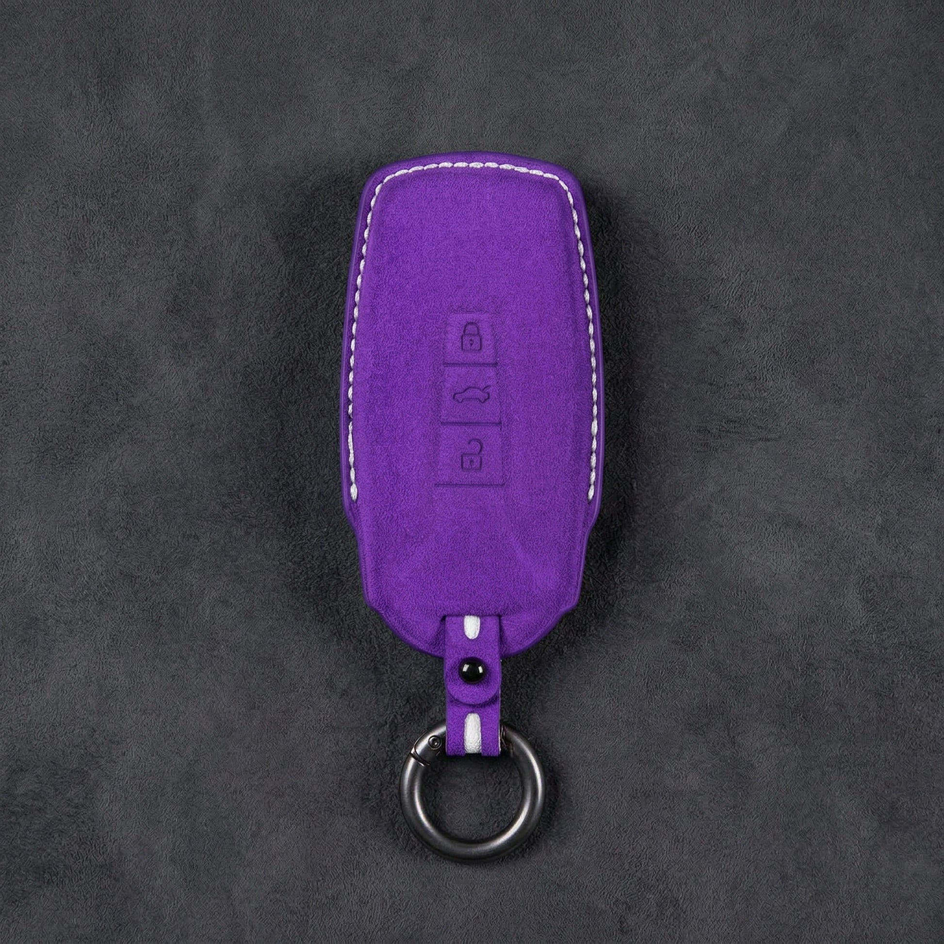 Volkswagen Hand - Stitched Alcantara Key Fob Cover - Shield - Style 3 - Button - Dark purple