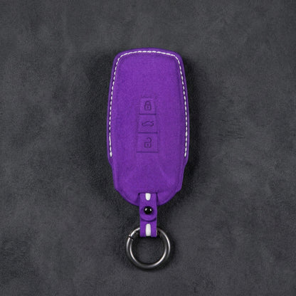 Volkswagen Hand - Stitched Alcantara Key Fob Cover - Shield - Style 3 - Button - Dark purple