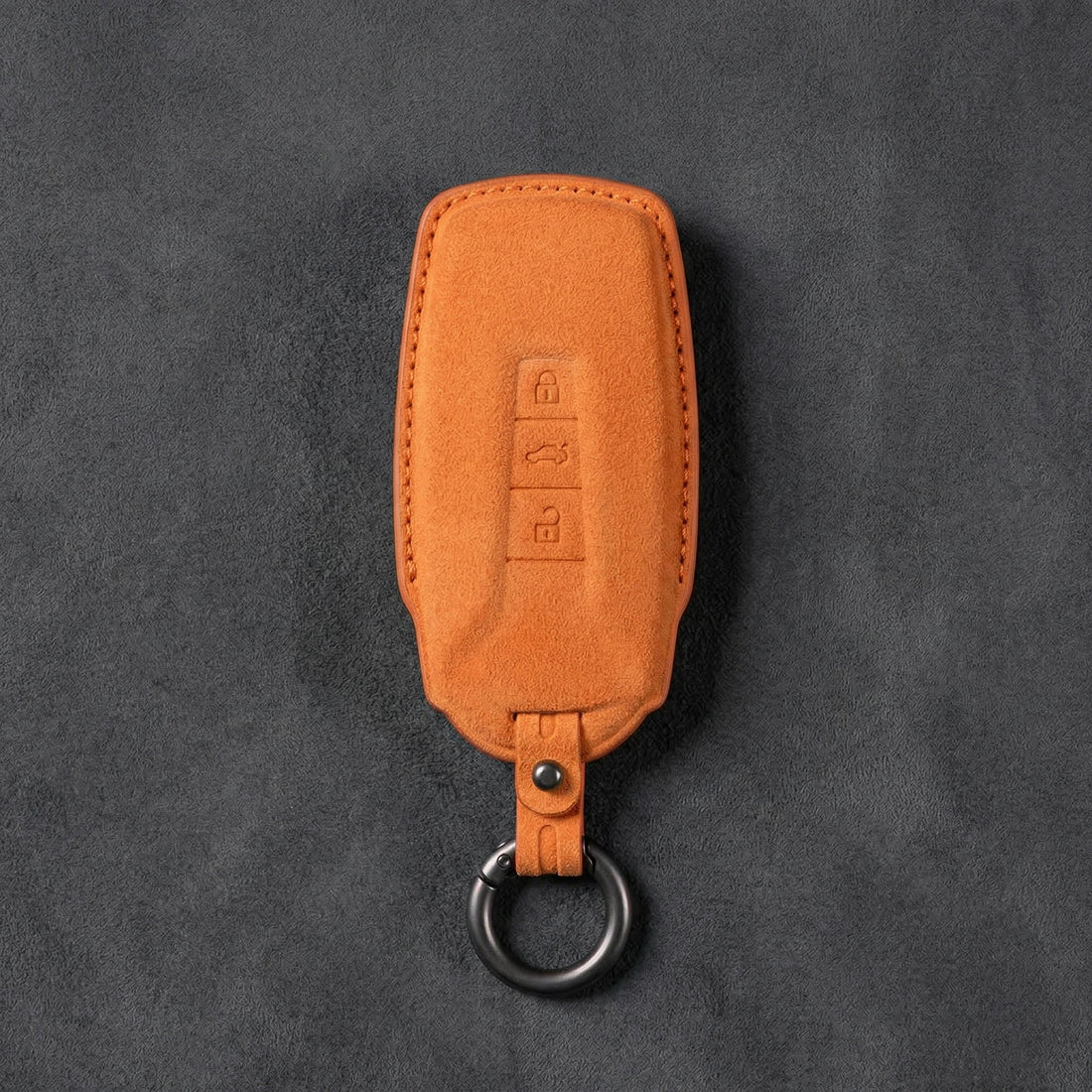 Volkswagen Hand - Stitched Alcantara Key Fob Cover - Shield - Style 3 - Button - Orange