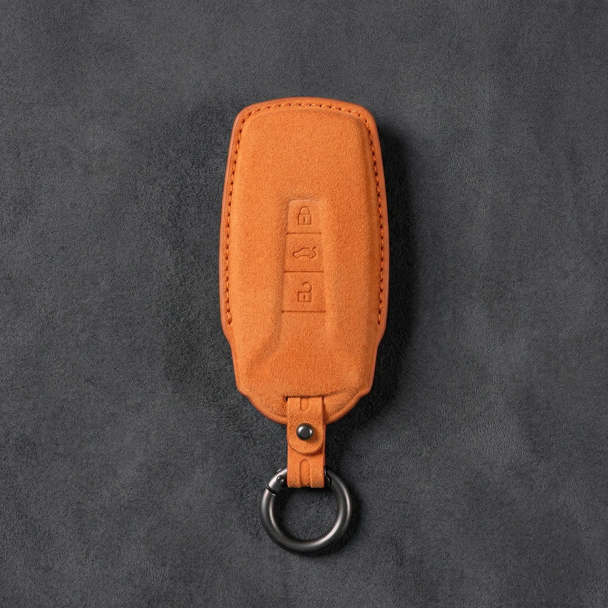 Volkswagen Hand - Stitched Alcantara Key Fob Cover - Shield - Style 3 - Button - Orange