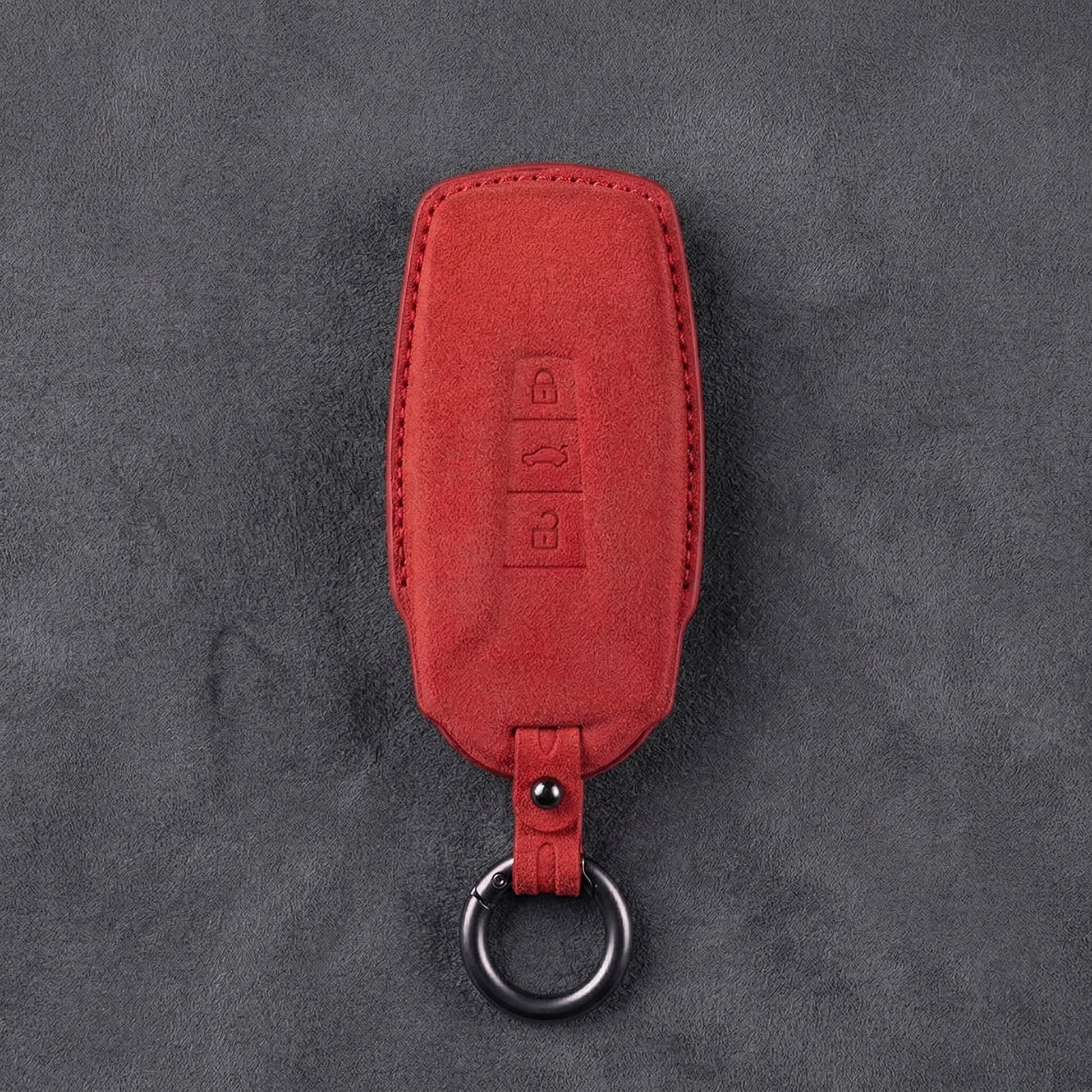 Volkswagen Hand - Stitched Alcantara Key Fob Cover - Shield - Style 3 - Button - Red
