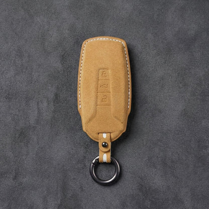 Volkswagen Hand - Stitched Alcantara Key Fob Cover - Shield - Style 3 - Button - Soft brown