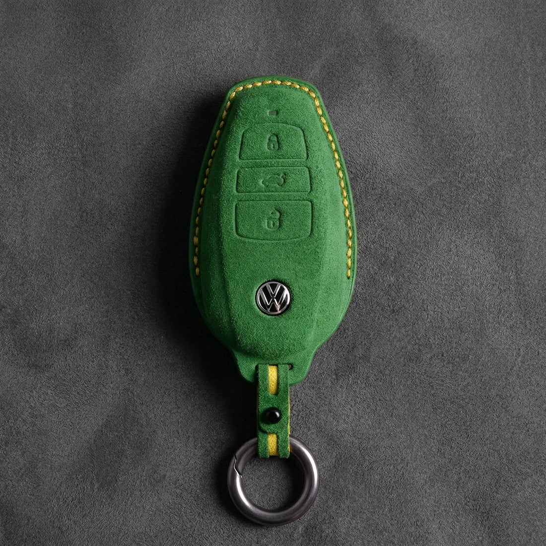 Volkswagen Hand - Stitched Alcantara Key Fob Cover – Tapered Smart Key - Grass green