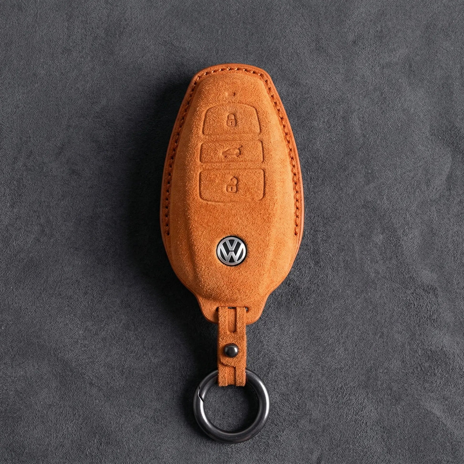 Volkswagen Hand - Stitched Alcantara Key Fob Cover – Tapered Smart Key - Orange
