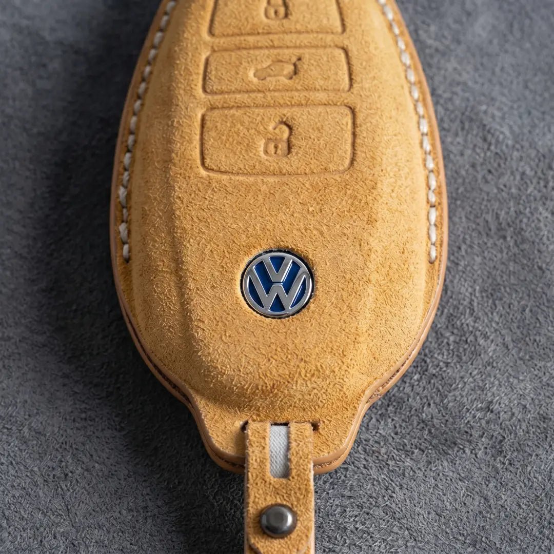 Volkswagen Hand - Stitched Alcantara Key Fob Cover – Tapered Smart Key - Soft brown
