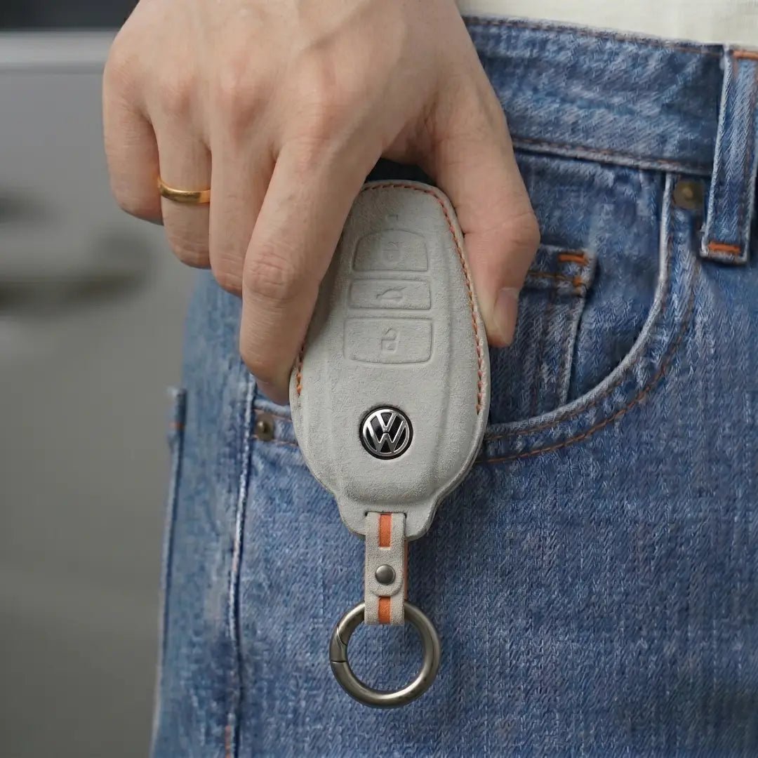 Volkswagen Hand - Stitched Alcantara Key Fob Cover – Tapered Smart Key - White