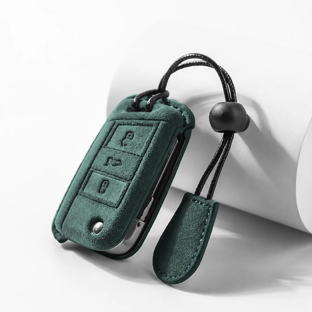 Volkswagen Suede Key Fob Case – Shield Flip Key 3-Button Dark Forest Green