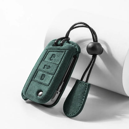 Volkswagen Suede Key Fob Case – Shield Flip Key 3-Button Dark Forest Green