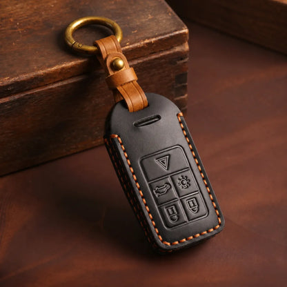 Volvo Hand-Crafted Leather Key Fob Cover - Rectangular 5-Button - Black