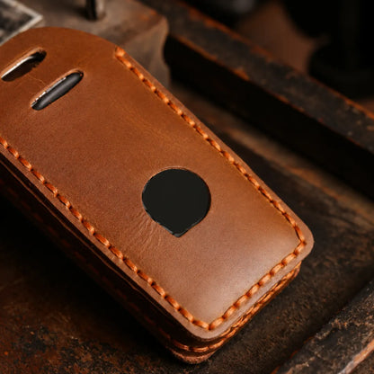 Volvo Hand-Crafted Leather Key Fob Cover - Rectangular 5-Button - Back Side Close Up