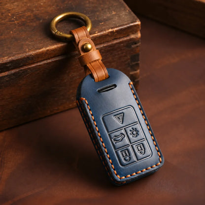 Volvo Hand-Crafted Leather Key Fob Cover - Rectangular 5-Button - Navy