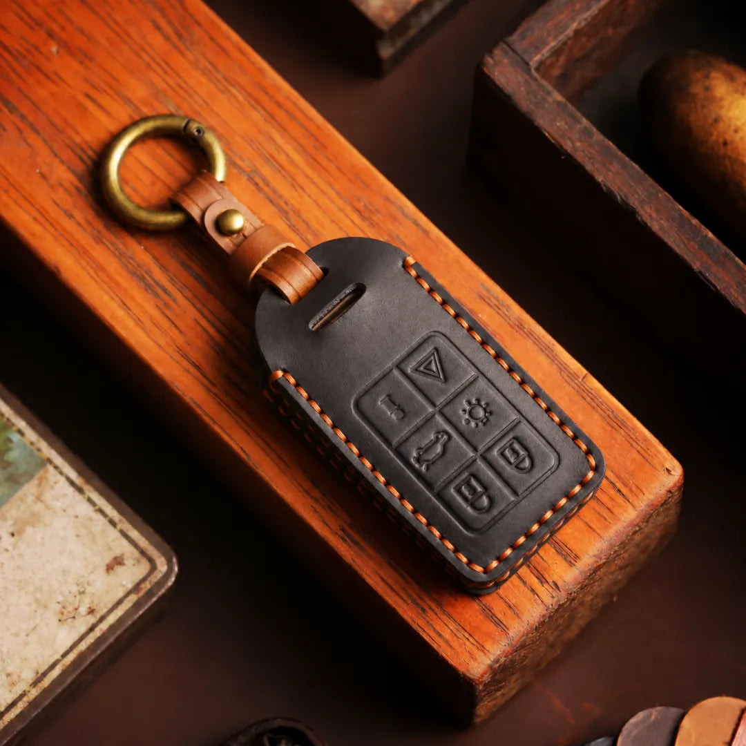 Volvo Hand-Crafted Leather Key Fob Cover – Rectangular 6-Button Block