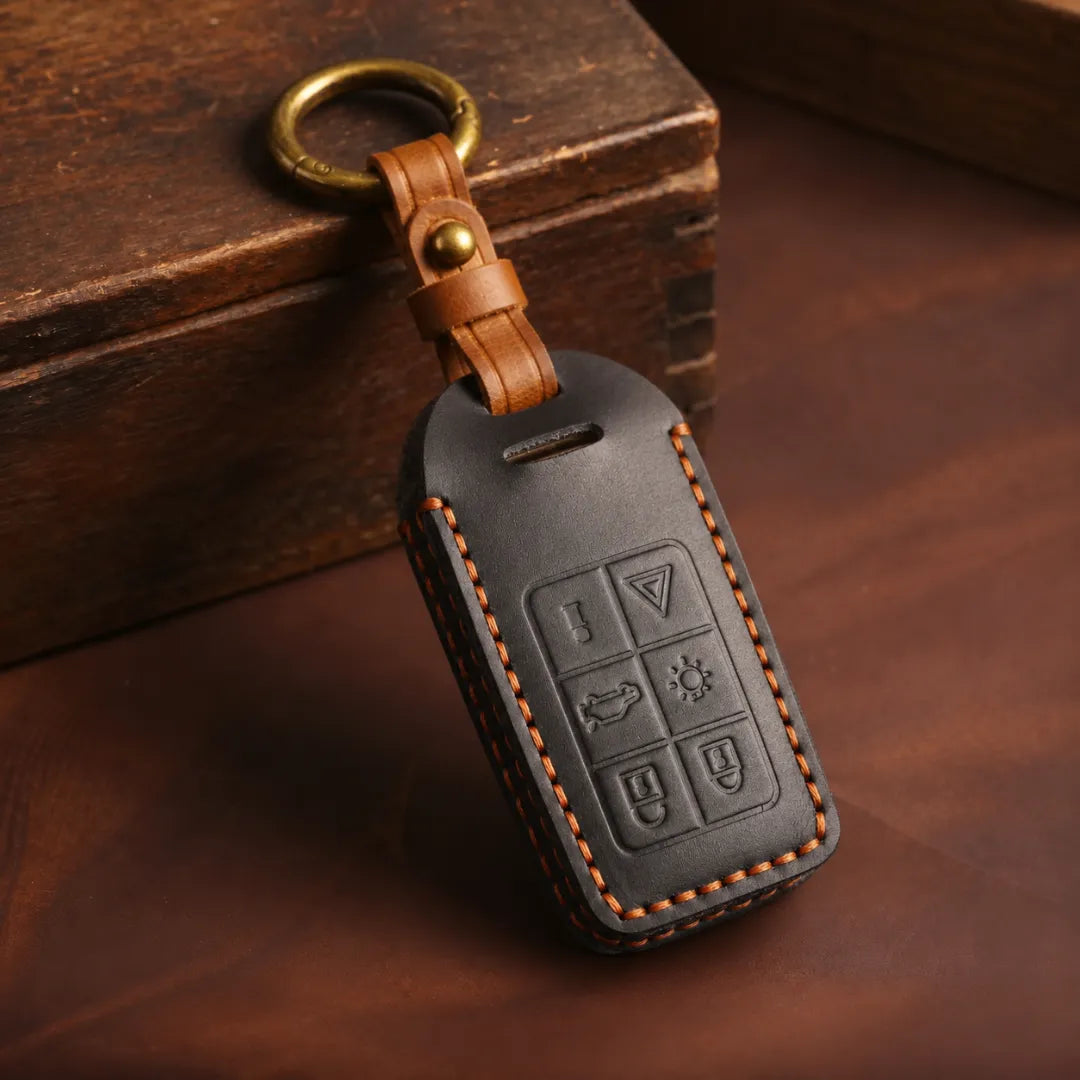 Volvo Hand-Crafted Leather Key Fob Cover – Rectangular 6-Button Block