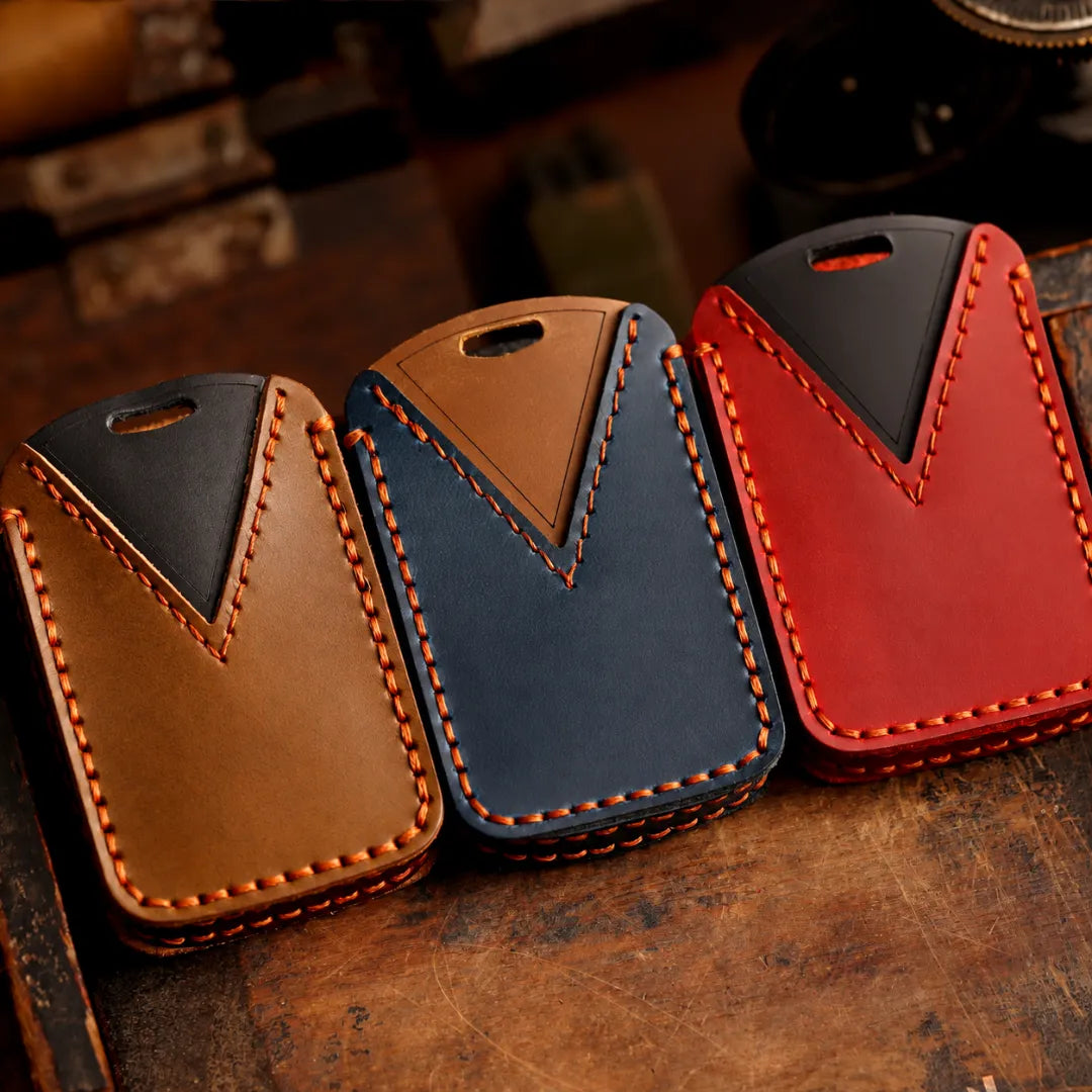 Volvo Hand-Crafted Leather Key Fob Cover – Side-Button Series - Back Sides