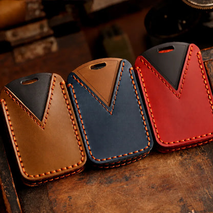 Volvo Hand-Crafted Leather Key Fob Cover – Side-Button Series - Back Sides