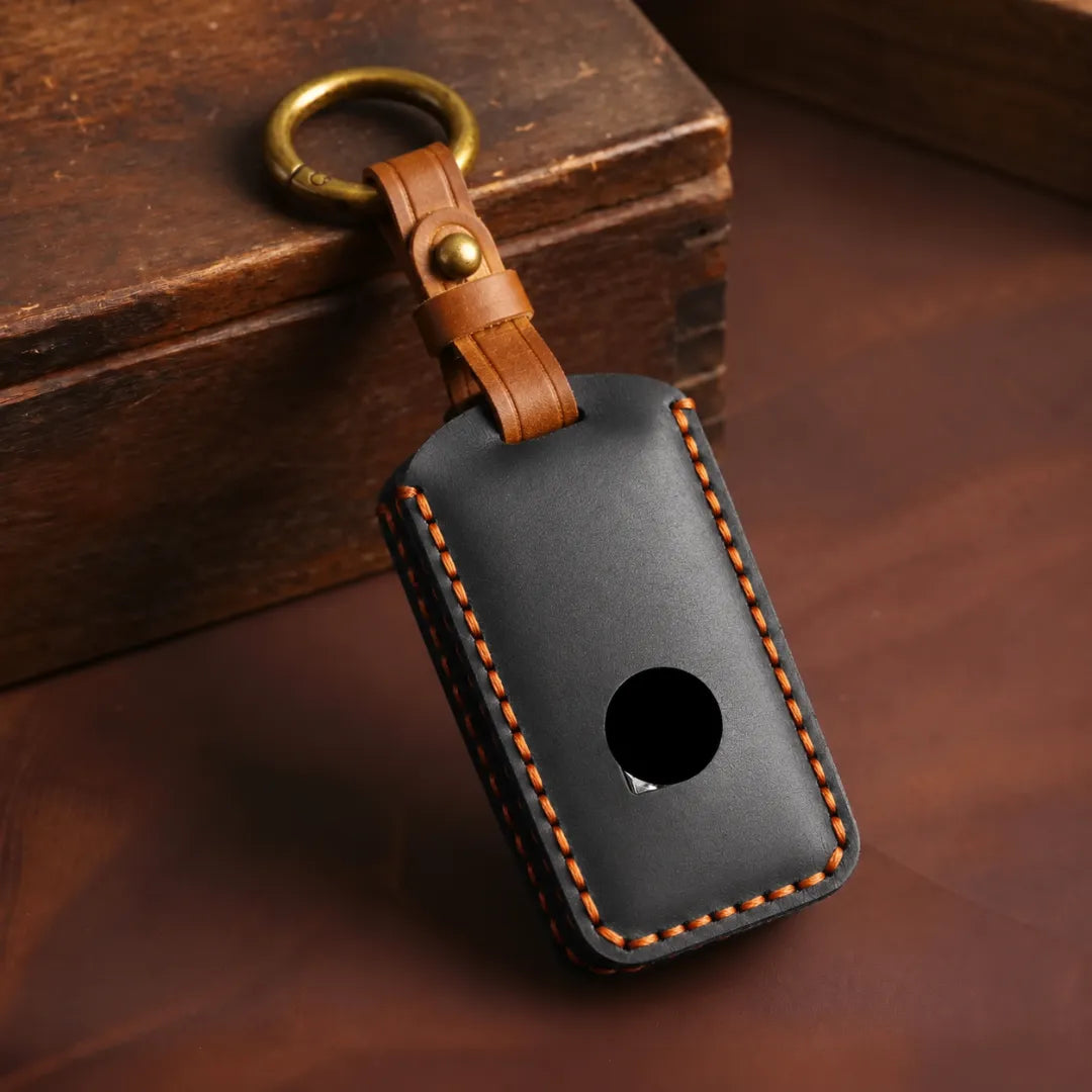Volvo Hand-Crafted Leather Key Fob Cover – Side-Button Series - Black