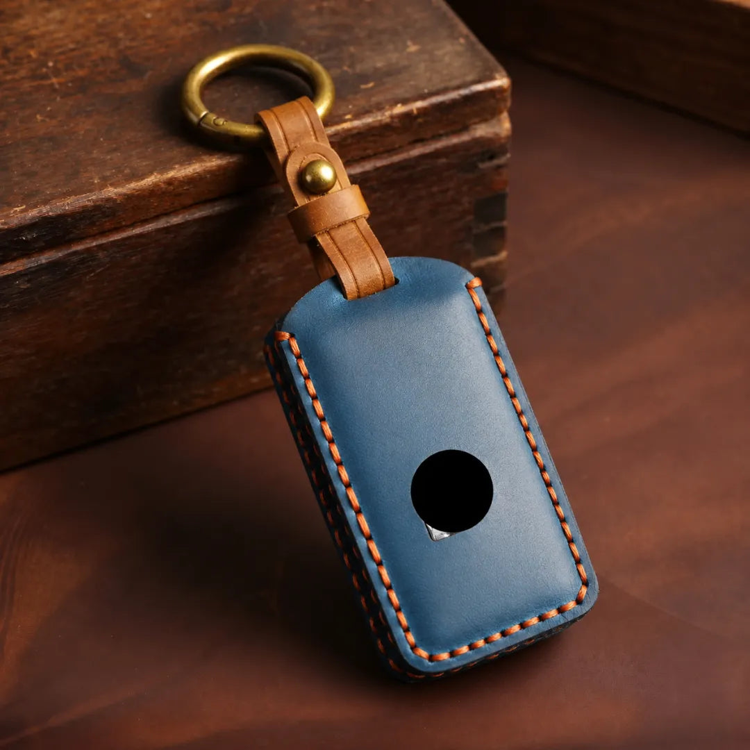 Volvo Hand-Crafted Leather Key Fob Cover – Side-Button Series - Navy