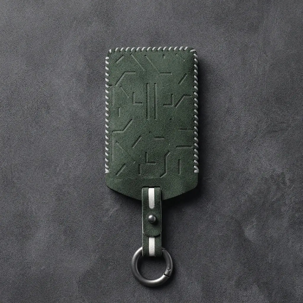 Zeekr Hand-Stitched Alcantara Key Fob Cover – Card Key - Dark Green