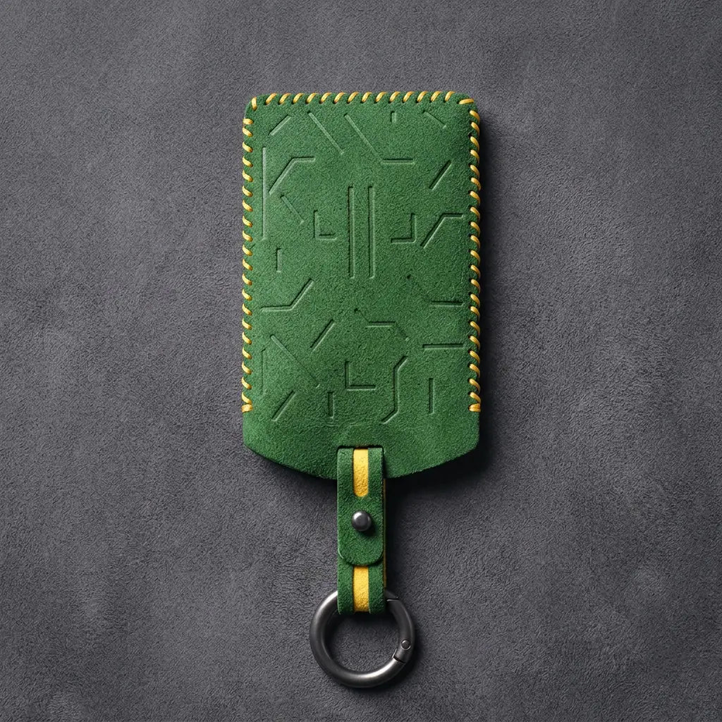 Zeekr Hand-Stitched Alcantara Key Fob Cover – Card Key - Grass Green