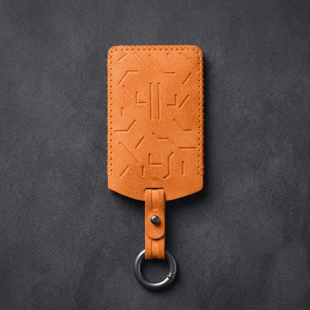 Zeekr Hand-Stitched Alcantara Key Fob Cover – Card Key - Orange