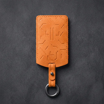 Zeekr Hand-Stitched Alcantara Key Fob Cover – Card Key - Orange