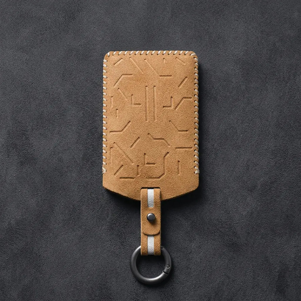 Zeekr Hand-Stitched Alcantara Key Fob Cover – Card Key - Soft Brown