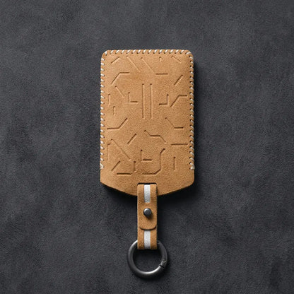 Zeekr Hand-Stitched Alcantara Key Fob Cover – Card Key - Soft Brown