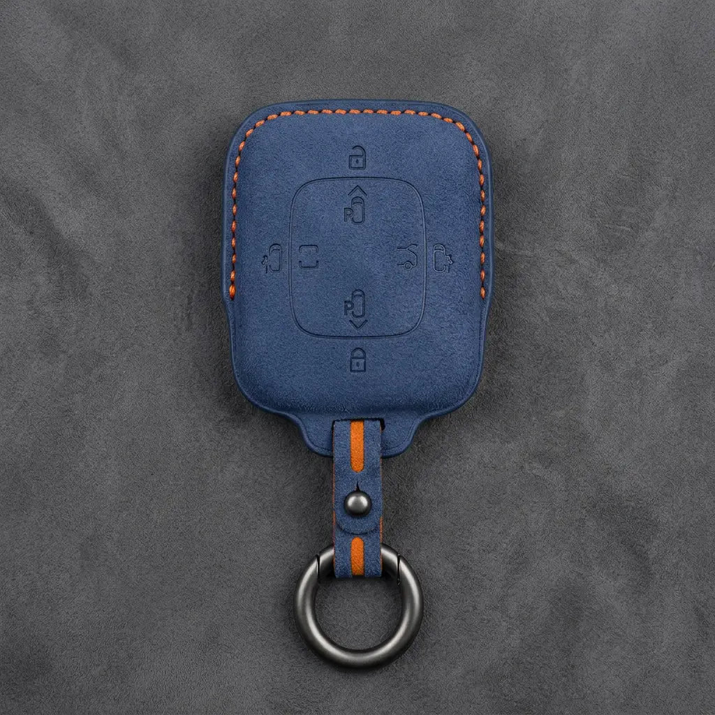 Zeekr Hand-Stitched Alcantara Key Fob Cover – Square Power Door Smart Key - Cobalt Blue