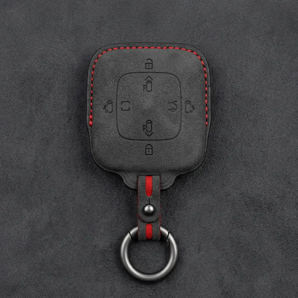 Zeekr Hand-Stitched Alcantara Key Fob Cover – Square Power Door Smart Key - Dark Charcoal