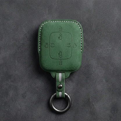 Zeekr Hand-Stitched Alcantara Key Fob Cover – Square Power Door Smart Key - Dark Green