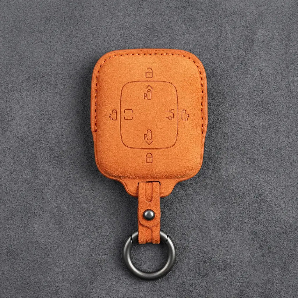 Zeekr Hand-Stitched Alcantara Key Fob Cover – Square Power Door Smart Key - Orange